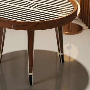 Black and White Meena Pattern Wooden <b>Stool</b> Handcrafted <b>Round</b> Decorative Accent <b>Stool</b> with Geometric Design - Product Image 4