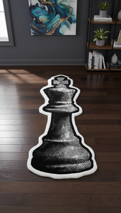 Tapis d'appoint moderne haut de gamme en laine tuftée à la main, motif roi d'échecs, antidérapant, noir et blanc, thème jeu, pour salon et chambre à coucher - Product Image 6