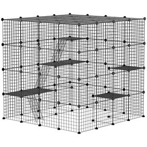 Gabbia per Gatti in Metallo Nero da 55 Pollici, Smontabile, con Piattaforme e Rampe per 1-3 Gatti - Misura Media per Allevamento e Uso Esterno - Product Image 1