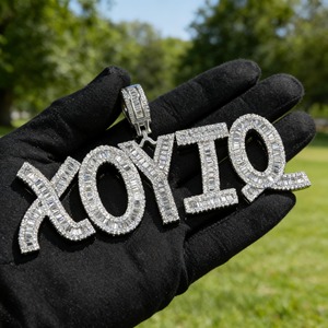 Iced Out Baguette Cut Moissanite Letter Name <b>Pendant</b> Channel Setting 925 <b>Silver</b> Hip Hop Style Jewelry Custom <b>Initial</b> <b>Pendant</b> - Product Image 1
