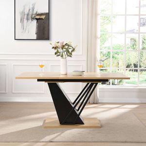 Tavolo da Pranzo Rettangolare Moderno Geometrico 61.81 (46.46) Pollici Estensibile con Robusta Struttura in Metallo e Base in MDF Regolabile - Product Image 1