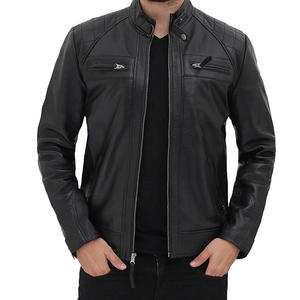 Veste en cuir d'agneau pour homme, col montant, respirante, style streetwear, brodée, OEM, vente en gros, prix abordable - Product Image 1