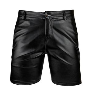 Shorts Bermuda pour homme en PU noir, taille mi-haute, avec poches, style décontracté, tissu satiné, fermeture éclair - Product Image 2