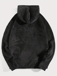 Men's <b>Black</b> Fleece Hooded <b>Sweatshirt</b> Oversized Regular Sleeve Casual Winter Pullover Knitted Solid Color Front Logo Breathable - Product Image 2