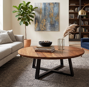 Midcentury Modern Round Wooden Coffee <b>Table</b> Handmade Living Room Furniture Natural Finish Warm Tone Design - Product Image 6