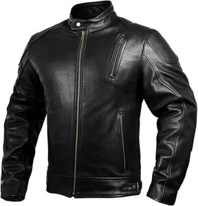 เสื้อแจ็คเก็ตหนังสีดำสำหรับผู้ชาย คอตั้ง ซิปหน้า แขนยาว กันลม - Product Image 2