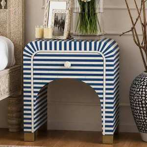 Mesa Auxiliar Moderna de Madera con Diseño Geométrico a Rayas Blancas y Negras, Mueble Decorativo para Dormitorio, Decoración del Hogar, Diseño Moderno - Product Image 3