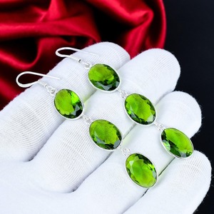 ต่างหูพลอยเพอริดอท เงินแท้ 925 รูปทรงวงรี ต่างหูระย้าแบบยาว - Product Image 6