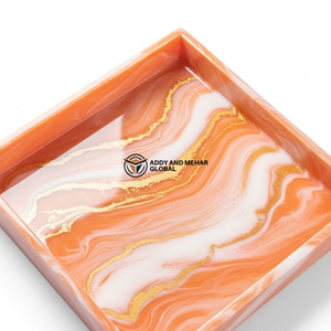 Elegant Peach Resin Serving Tray – Round <b>Marble</b> Effect Decorative <b>Coffee</b> <b>Table</b> Tray - Product Image 2