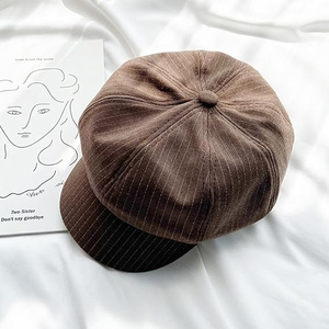 Casquette de newsboy rayée marron avec anneau métallique réglable unisexe pour le printemps et l'automne, usage décontracté, polyester/coton, 56-58 cm - Product Image 5