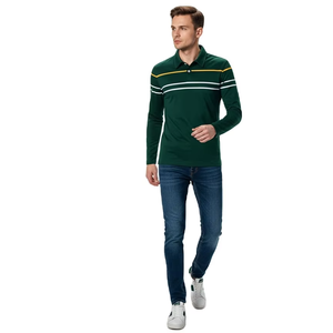 Polo de Manga Larga para Hombre de Alta Calidad con Rayas en Contraste, Ropa Casual Elegante para el Día a Día, Multicolor - Product Image 1