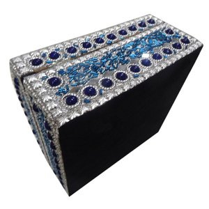Handcrafted Silver Beaded Jewellery <b>Box</b> Blue Embellished Jewelry Organizer Decorative <b>Trinket</b> Storage Gift <b>Box</b> - Product Image 2