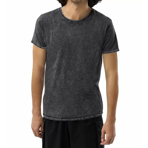 T-shirt décontracté respirant pour homme, col rond, en coton tricoté 100 %, délavé à l'acide, de bonne qualité, à prix abordable, avec logo personnalisé - Product Image 1