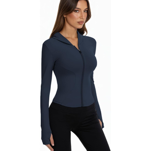 Veste de yoga en nylon flexible pour femme, coupe ajustée, athlétique, extensible, respirante, anti-humidité, légère - Product Image 2