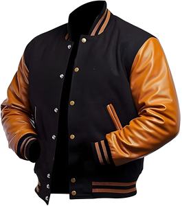 Veste universitaire personnalisée verte et blanche pour homme, col rabattu, fermeture boutonnée, coupe classique, style décontracté d'automne, couleur unie, matière PU - Product Image 5