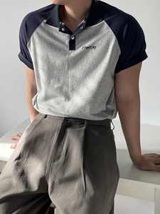 Polo d'été pour homme avec imprimé lettres et blocs de couleur gris et bleu - Product Image 6