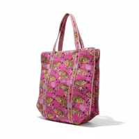 Sac fourre-tout tendance style bohème avec fermeture éclair, imprimé à la main en coton pour sac de plage matelassé motif tigre safari