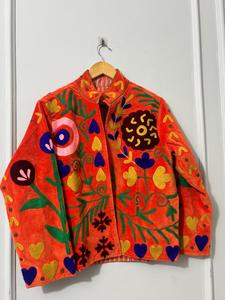 Handmade Knitted Suzani Embroidered Bomber <b>Jacket</b> Women Boho Vintage Ethnic Floral Velvet Reversible Colorful Statement Wear - Product Image 2