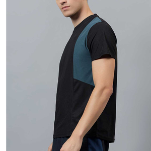 T-shirt noir à manches courtes pour homme, color-block, séchage rapide, tricoté, sportif, coupe classique - Product Image 4