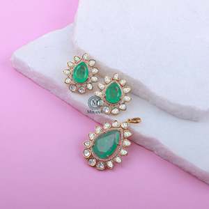 Fashion Jewelry Set Vrushi Pastel Green Moissanite Pendant - Product Image 1