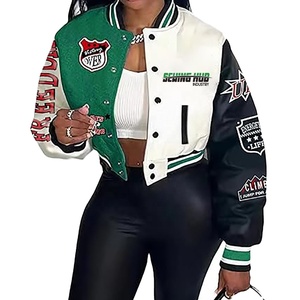 Chaqueta de bombardero de béisbol Varsity corta al por mayor chaqueta universitaria con letras bordadas personalizadas para mujer genuina - Product Image 1