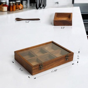 Contenedor de Especias de Madera y Acrílico con Compartimentos Individuales, Apto para Lavavajillas, Grado Alimenticio, para Hierbas y Frutos Secos, de Exportación India - Product Image 3