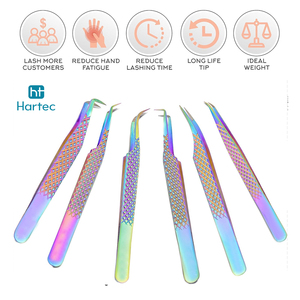 Durable New Trendy Diamond-Cut Non-Slip Grip Wholesale Rate Custom Branding Rainbow Finish Eyelash Extension and Volume Tweezers - Product Image 5