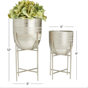 Maceta Metálica para Interiores y Exteriores, Maceta Pequeña con Soporte Extraíble, Juego de 2 Macetas - Product Image 4