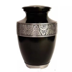 Trendy Beautiful Aluminum Adult Cremation Urn Pewter With Gold Band for Human Ashes Handcrafted Cremation Urn Pot for Sale - Product Image 2