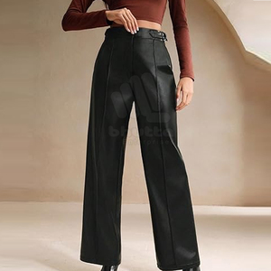 Pantalon en cuir respirant éco-responsable taille haute pour femme, couleur rose, collection automne-hiver, service OEM de personnalisation des couleurs, vente en gros - Product Image 2