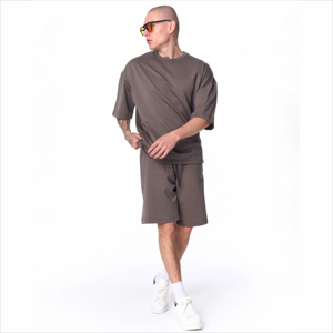 Men's Solid Color Cotton Knitted Crew Neck T-Shirt <b>Set</b> Casual Summer Wear Breathable Oversized Fit <b>Short</b> Sleeve <b>Top</b> <b>And</b> <b>Shorts</b> - Product Image 3
