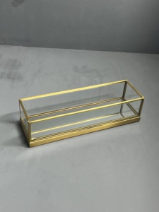 Luxury Modern Lacquered Brass & Glass <b>Storage</b> <b>Tray</b> with Gold Frame for Jewelry Vanity Bathroom Use - Product Image 4