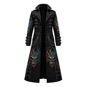 Gabardina Victoriana Gótica de Alta Calidad para Hombre, Chaqueta Larga Estilo Steampunk con Estampado de Calaveras para Disfraces de Halloween - Product Image 1