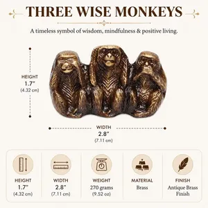 Figura de los Tres Monos Sabios de Latón SHUBHAM, Chapada en Oro, Escultura Moderna de Animales, No Vea el Mal, No Oiga el Mal, No Hable del Mal, Hecha a Mano - Product Image 4
