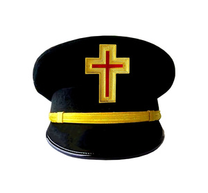 Traditional Past Knights Templar Fatigue <b>Cap</b> Gold Metallic Embroidered Black Ceremonial Hat - Product Image 1