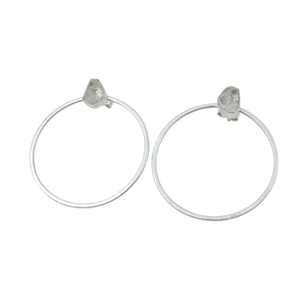 Solid 925 <b>Sterling</b> <b>Silver</b> Big Round <b>Dangle</b> <b>Earrings</b> With Rough Natural Crystal Gemstone Stylish Design Bohemian Gift Jewelry - Product Image 1
