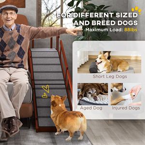 Scala per Animali Domestici in Legno Massello con Superficie Antiscivolo e Ringhiere Rimovibili, Lunga 73 Pollici, Marrone - Product Image 4
