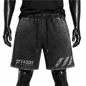 Shorts de sport décontractés en molleton de coton pour homme, imprimés sur mesure, style vintage délavé à l'acide, avec cordon de serrage et poches - Product Image 1