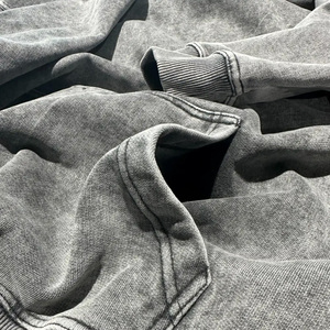 Vente en gros de sweats à capuche streetwear pour hommes, gris, style universitaire, effet délavé soleil et usé, à épaules tombantes, OEM/ODM - Product Image 2
