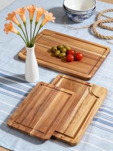 Hand Crafted Cutting Board, <b>Rustic</b> Wooden Chopping Acacia <b>Wood</b> Cutting Boards with Juice Groove, Double-Sided Kitchen Boards - Product Image 4