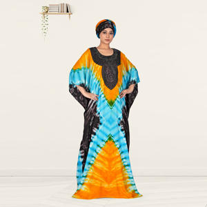 Kaftan Farasha en rayonne, élégant, pour l'Aïd, à motif uni, col rond, manches larges, silhouette longue maxi - Product Image 1