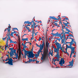 Bolsa de Maquillaje Portátil Grande, Ecológica, Acolchada, de Algodón, con Estampado a Mano, Lavable, con Cierre, Estilo Lujoso - Product Image 1