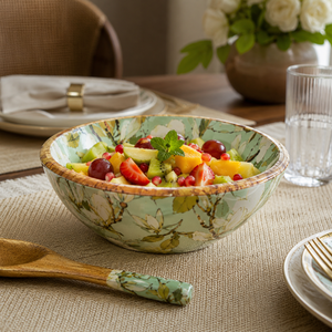 Juego de Ensaladeras de Madera de Mango Hechas a Mano de Primera Calidad con Acabado Esmaltado con Diseño Floral de Magnolia, Tazón de Madera para Servir Alimentos, Apto para Cocina - Product Image 2