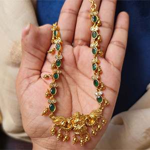 Green Kemp Lakshmi Regular Alloy with Gold Plating Oxidized Polish Necklace Set-Fashion Jewelry - Product Image 2