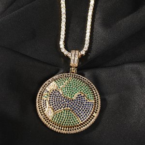 Collar con Colgante de Moneda de Circonio Colorido Estilo Hip Hop, Cadena de Eslabones de Latón Chapado en Oro, Joyería Unisex para Regalo - Product Image 3
