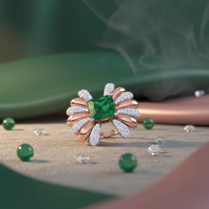 แหวนดีไซน์กลีบดอกไม้สีเขียวมรกตทรงเจ้าหญิงสุดหรูสำหรับผู้หญิงของขวัญแต่งงาน - Product Image 6