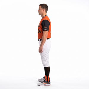 Camiseta de Béisbol Personalizada Sublimada en Naranja y Negro con Cuello en V, 100% Poliéster, Talla XS Juvenil, Uniforme para Equipos Escolares y Amateur, Fabricación OEM - Product Image 3