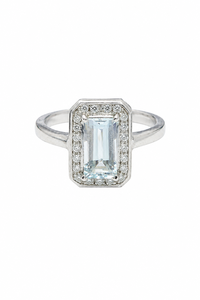 <b>Aquamarine</b> and Diamond <b>Ring</b> in 92.5 Sterling Silver KLSR-12103 - Product Image 2