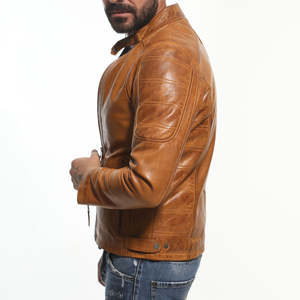 Chaquetas de Cuero Vacuno Marrón Original, Bordadas, de Alta Calidad, Corte Holgado, Hombros Caídos, Impermeables, para Hombre - Product Image 1