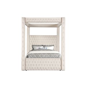 Letto a baldacchino matrimoniale moderno e maestoso con testiera e pediera trapuntate, 1 pz, in velluto avorio ricco, mobili per camera da letto, letto imbottito - Product Image 3